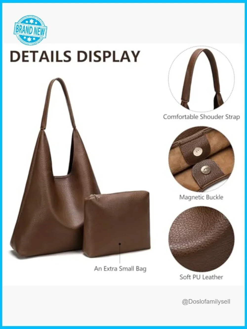 Slouchy Hobo Handbag Soft Faux Leather Shoulder Tote Purse with Cosmetic Bag